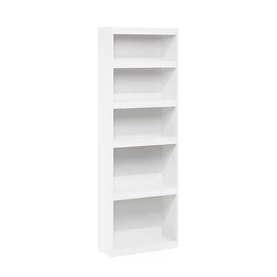 71.1 in. Tall White Wood 5-Shelf Bookcase