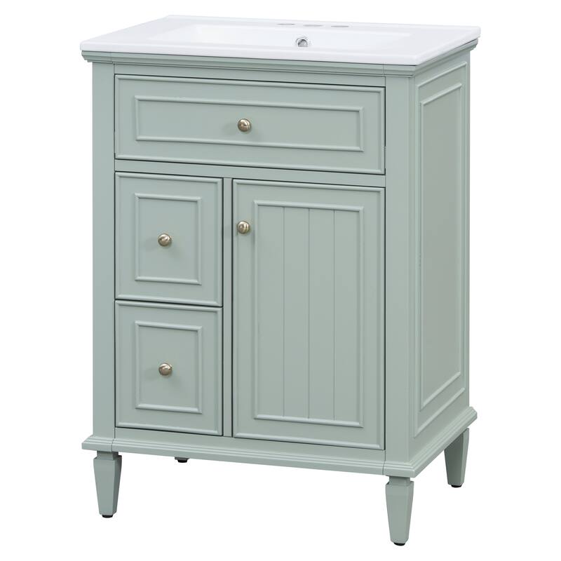 Roomfitters 24" Bathroom Vanity with Sink, Solid Wood Frame, Flip Drawer, 2 Side Drawers & Adjustable Shelf