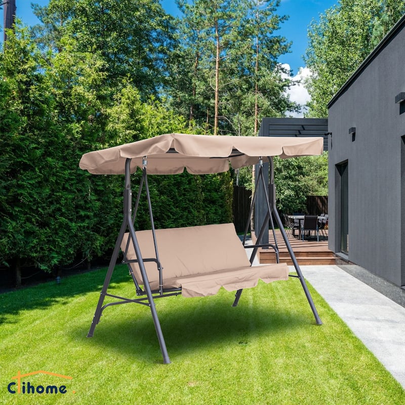 Clihome 3 Person Outdoor Porch Swing with Removable Cushions - Khaki