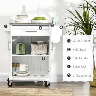 Kitchen Island with Stainless Steel Countertop, Mobile Kitchen Cart with Storage Cabinet, Kitchen Cabinet with Spice Rack