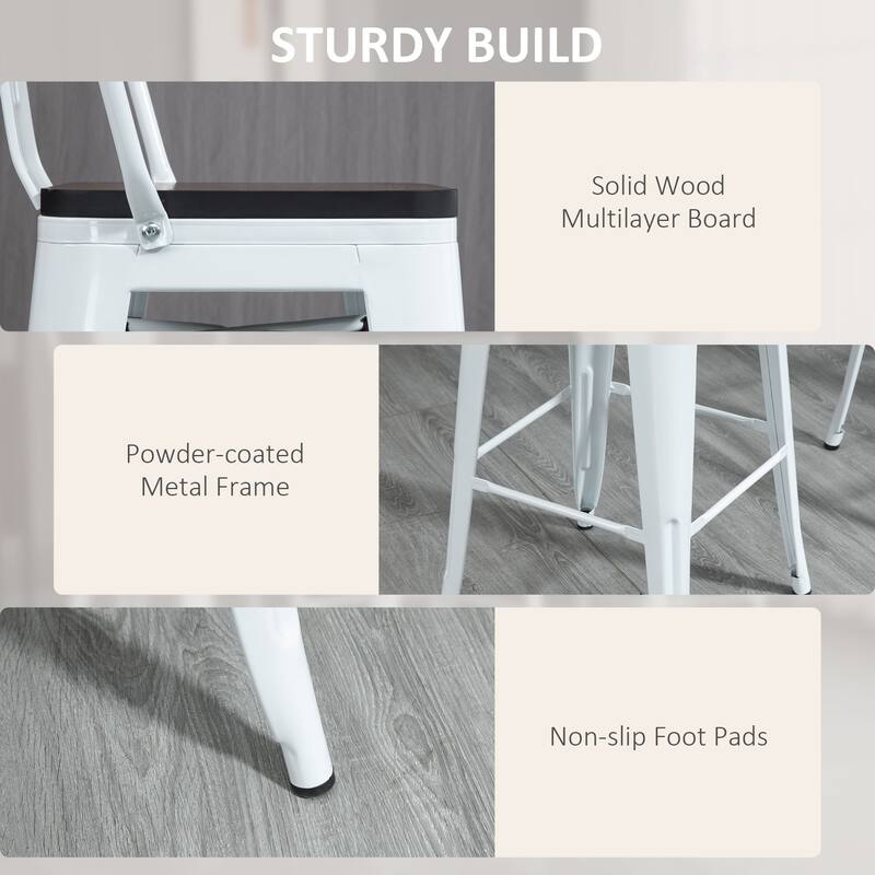 Small Space 3-Piece Bar Table Chair Set with Brown Wood Tabletop and White Steel Frame - 23.5" W x 23.5" D x 41.25" H