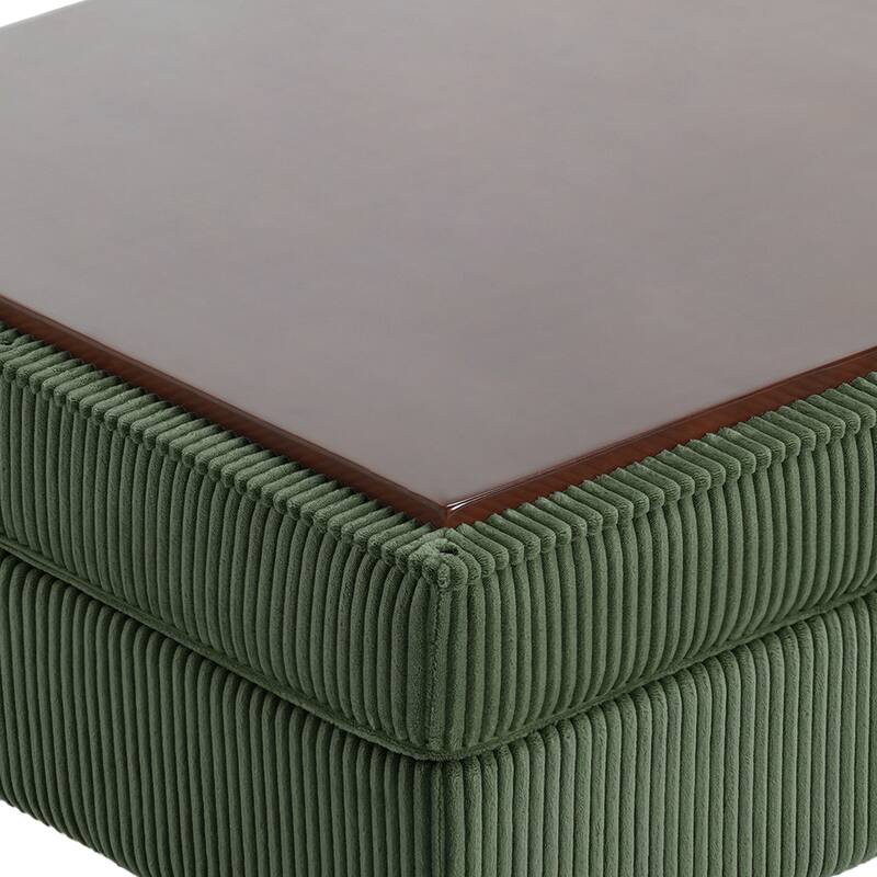 31.78" W Oversized Square Upholstered Storage Ottoman with Wooden Tray