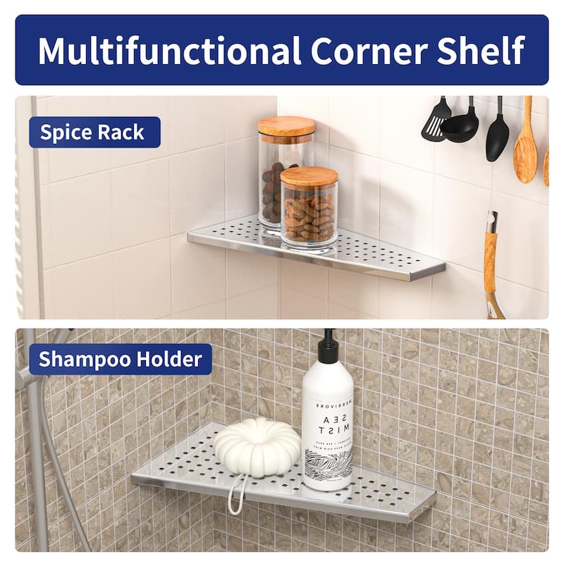 12 Inch Finish 304 Stainless Steel with Grid Design Bathroom Shelf Racks