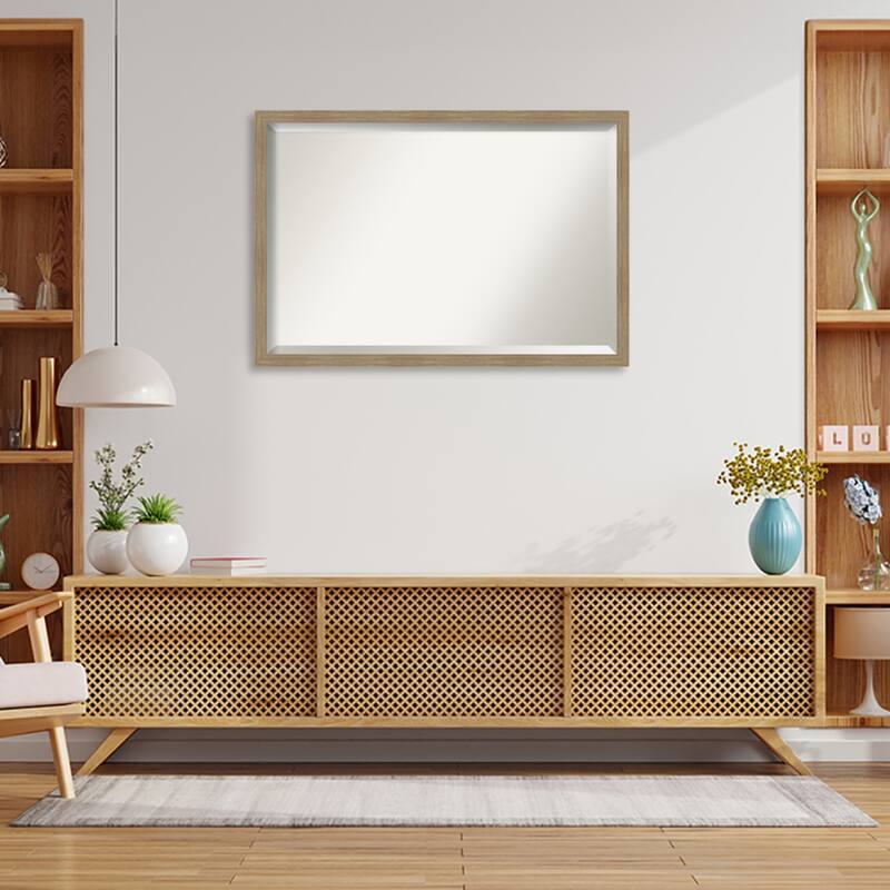Woodgrain Stripe Beveled Wood Framed Wall Mirror