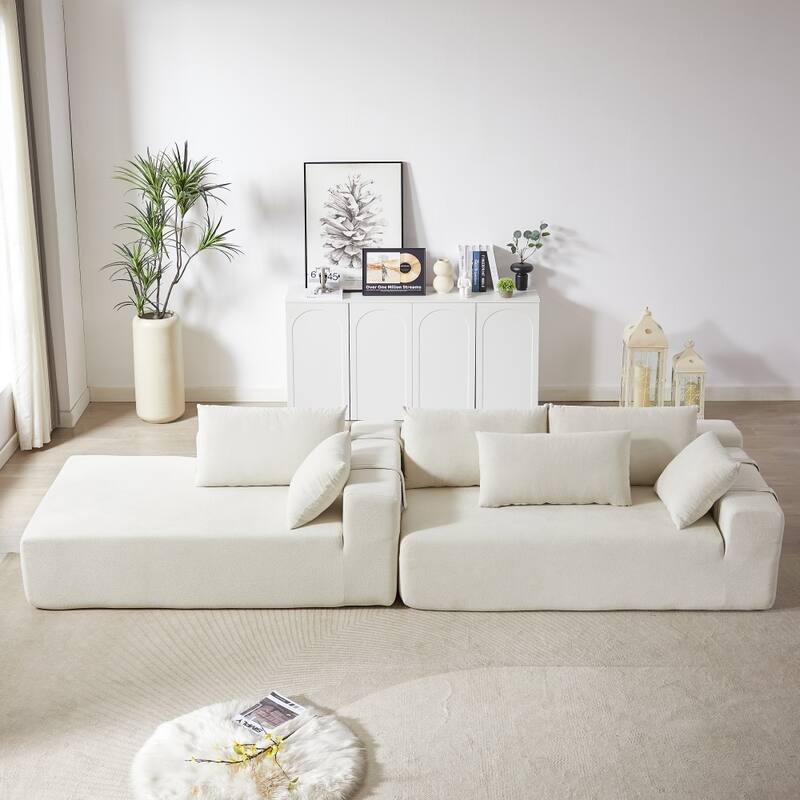 Modern Modular 108" L-shaped Chenille Upholstered Sectional Sofa With 6 Pillows