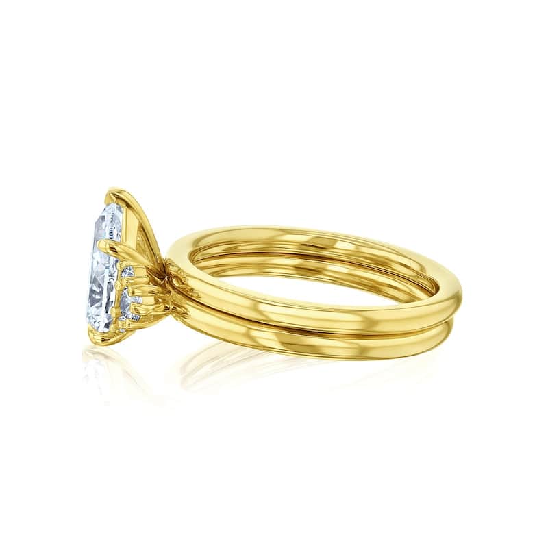 Kobelli 2.22 Carats Pear Lab Grown Diamond Certified Solid 14k Plain Gold Bands Dulce 2pc Bridal Set