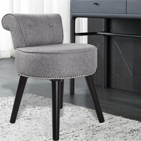 VEIKOUS Makeup Vanity Stool Chair with Low Back and Wood Legs