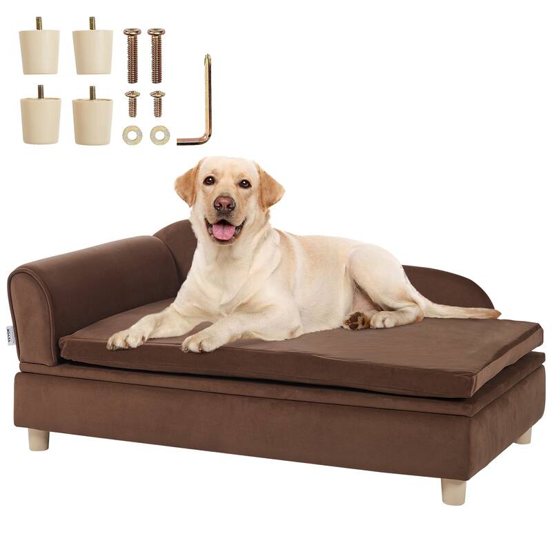 VEVOR Pet Sofa, Dog Couch for Dogs and Cats, Soft Velvety Dog Sofa Bed - 36x23x16 inch Large - Dark Brown