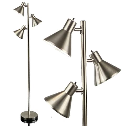 Dorm 3 Light Floor Lamp with 3 Adjustable Lights (BRUSHED NICKEL) - Measures: L:14.90 in. x W:14.90 in. x H:63.70 in.