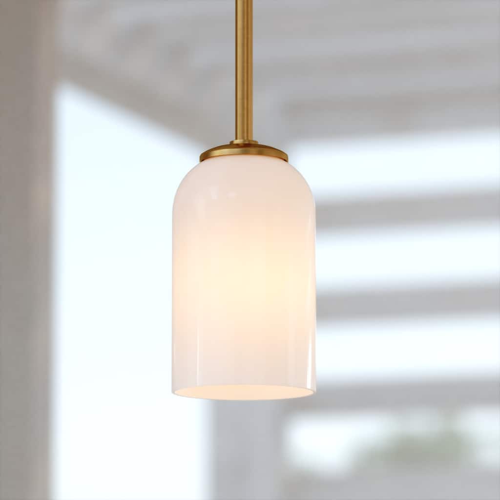 Shelby Gold Brass Transitional Mini Pendant Ceiling Light White Glass - 5.25-in W x 6.75-in H x 5.25-in D