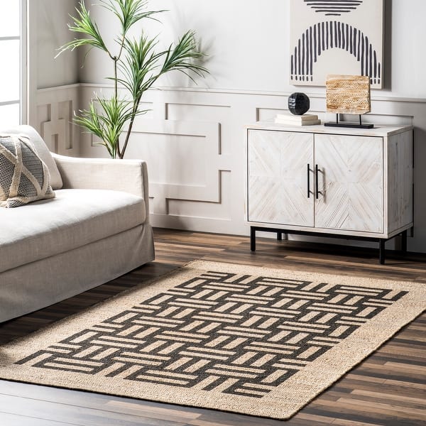 slide 2 of 9, Nuloom Saskia Woven Stripes Jute Area Rug 5' x 8' - Ivory - Rectangle