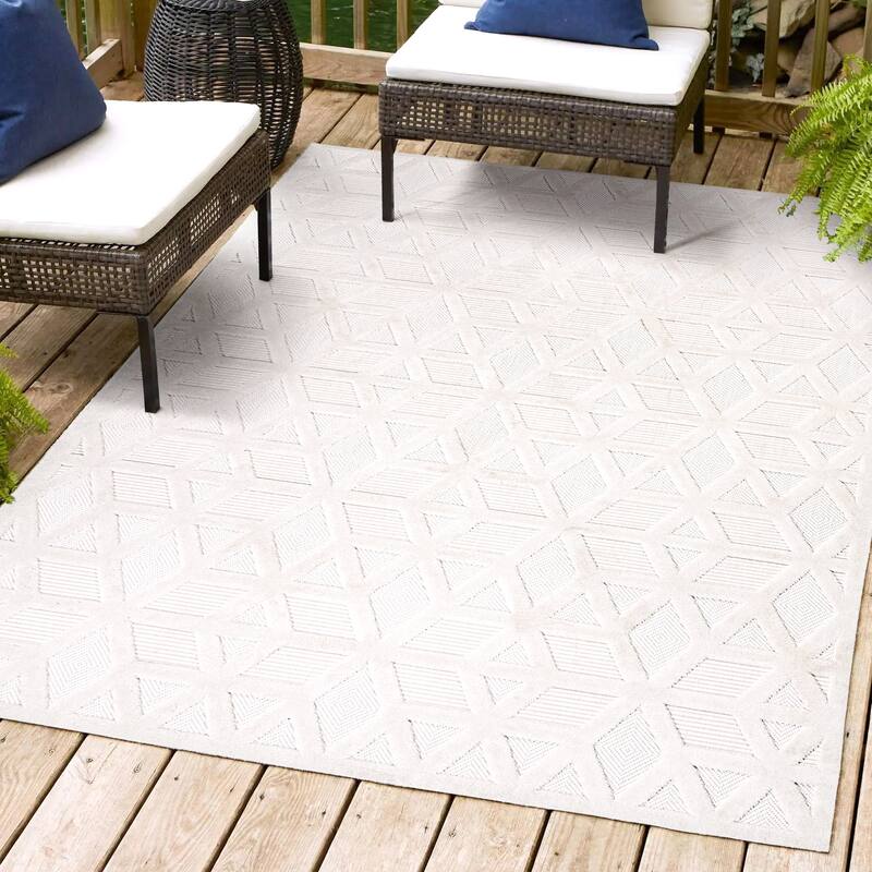 JONATHAN Y Peralta Neutral Geometric Indoor/Outdoor Area Rug