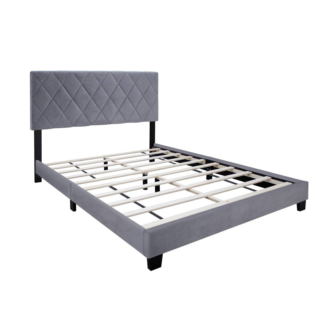Simple Queen Size Upholstered Platform Bed with Durable Slats