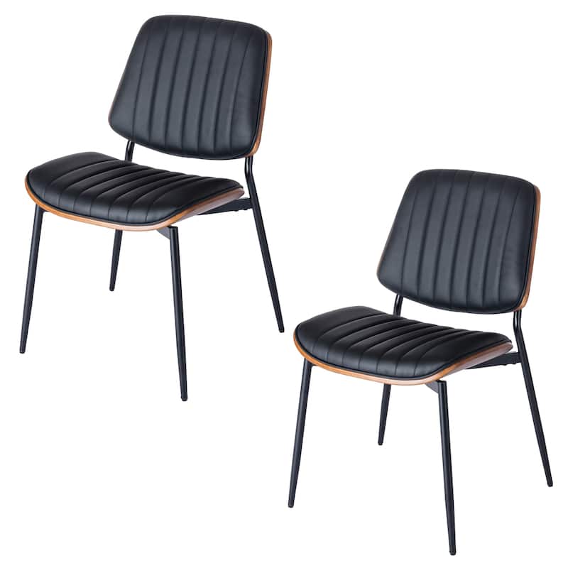 Mid Century Modern Retro Leather Dining Chair with Bentwood (Set of 2)