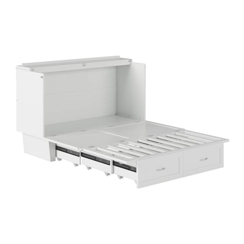 Murphy Bed Chest with Mattress & Charging Station - Space Saving Furniture - White Finish