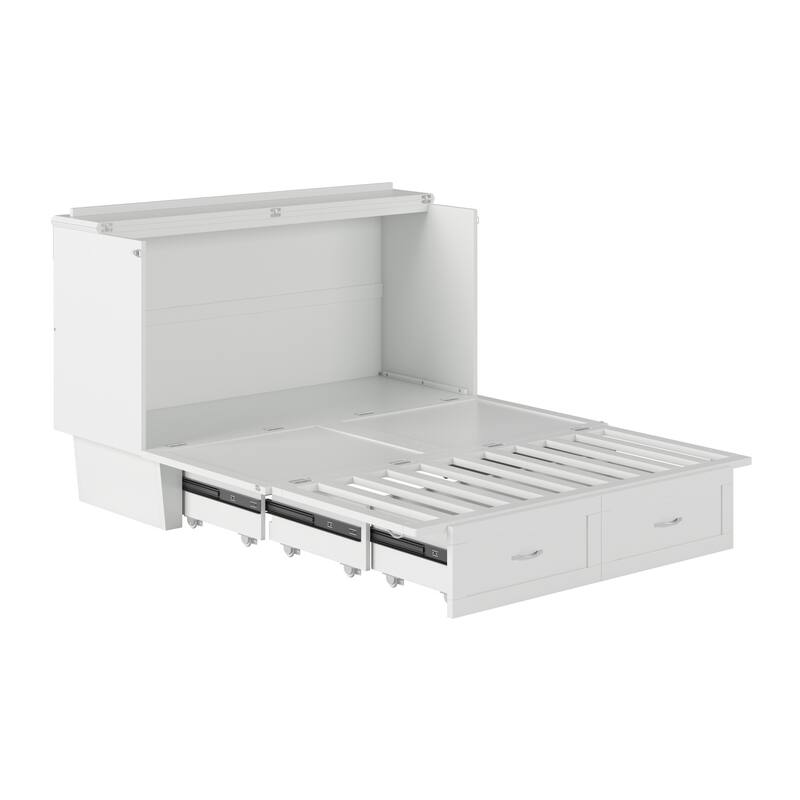 Queen Murphy Bed Chest Solid Wood - Mid-Century Modern Design with Mattress & USB Ports
