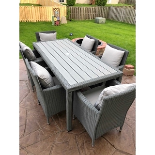 Havenside Home Stillwater Grey Indoor/Outdoor 7-piece Rectangle Dining Set with Grey Cushions