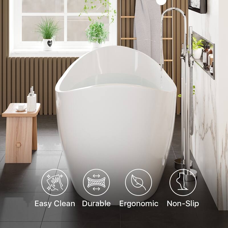 Eviva Bella Glossy White Acrylic Double Slipper Freestanding Bathtub
