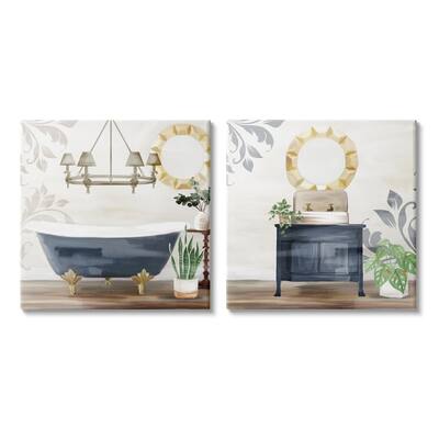 Stupell Chic Bathroom Interior Still Life Bathtub Sink Plants 2pc Multi Piece Canvas Wall Art Set - Blue