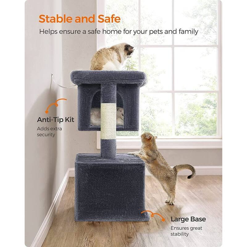 Plush Multi-Level Cat Tower with 2 Spacious Cat Caves and Scratching Posts