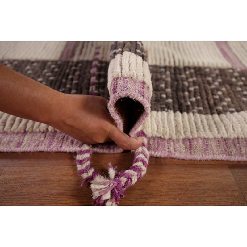Striped Moroccan Modern Area Rug Handmade Wool Carpet - 8'11"x 12'7"