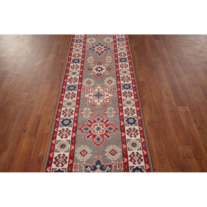 Geometric Kazak Oriental Runner Rug Handmade Wool Carpet - 2'1" x 19'2"