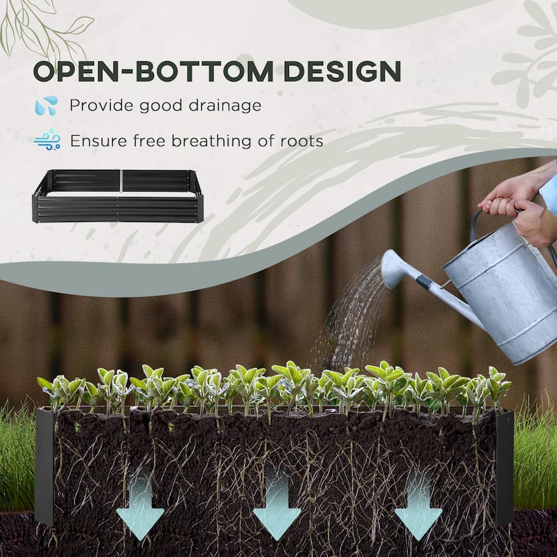 Outsunny Raised Garden Bed, Galvanized Elevated Planter Box with 2 Customizable Trellis Tomato Cages, Reinforced Rods