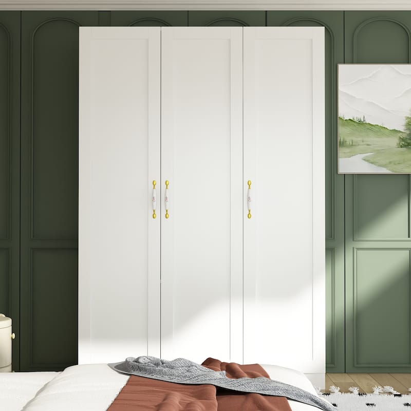 Wardrobe Armoire Shelves Hanging Rod Doors Closet Storage Cabinet - White