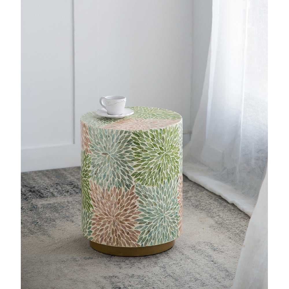 GDFStudio - Olivia Modern Cylindrical Garden Capiz Stool & Accent Side Table