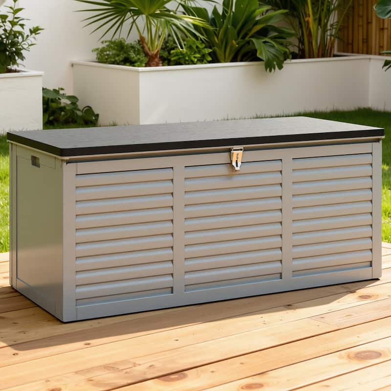 130 Gal. Upgraded Resin Deck Box, Outdoor Storage Box Waterproof with Hydraulic Rod and Side Handle, Lockable - Grey