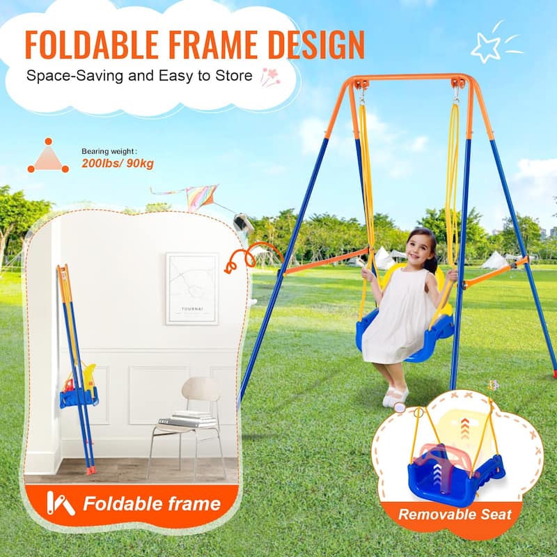 3 in 1 Outdoor Swing Sets with 4 Foldable Sandbags and Removable Seat Perfect Gift for Kids - 44.09"L x 63.76"W x 62.20"H