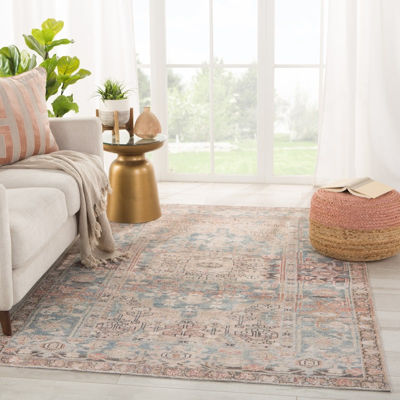 Machine Washable Gracewood Hollow Chambers Blue/ Beige Medallion Area Rug