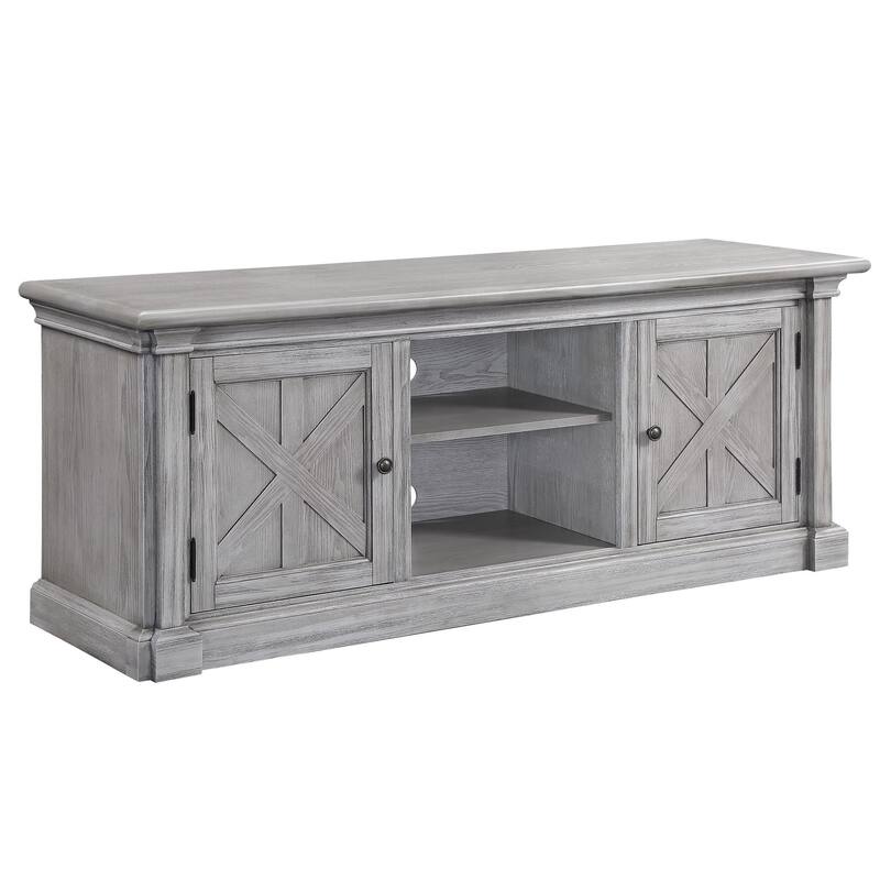 Farmhouse Style TV Stand with Sliding Barn Doors and Storage, Gray Oak