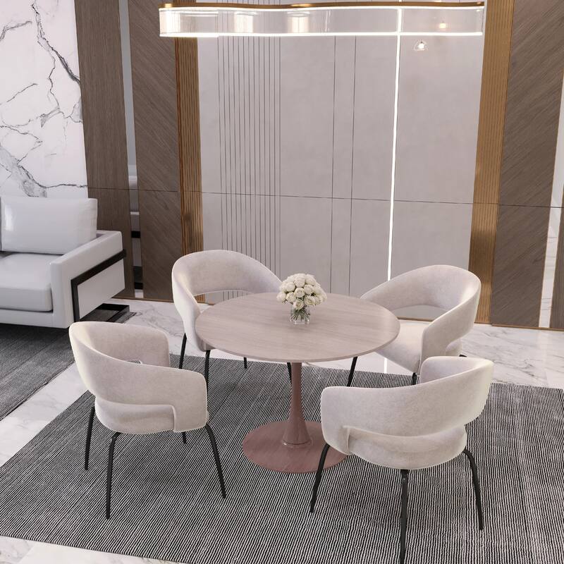 Bristol 35" Round Dining Table with Sintered Stone Top and Cherry Steel Pedestal Base for Modern Kitchen and Dining Room