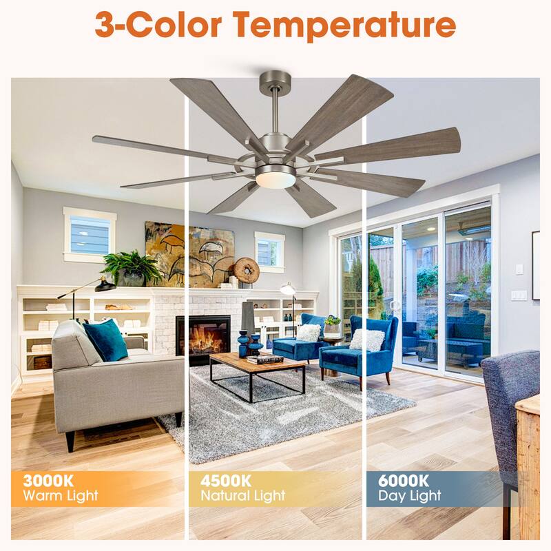 60-in Farmhouse 8-Blade Nickel Windmill LED Ceiling Fan with Light and Remote