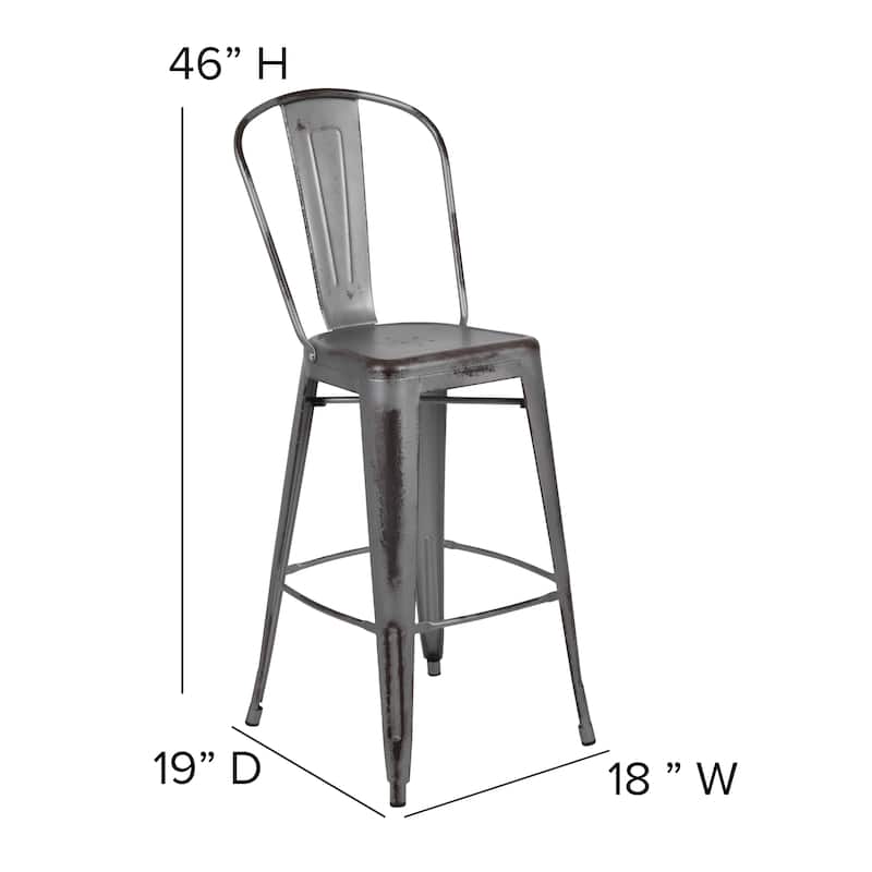 30-inch Distressed Metal Indoor/Outdoor Barstools (Set of 4) - 19"D x 18"W x 46"H
