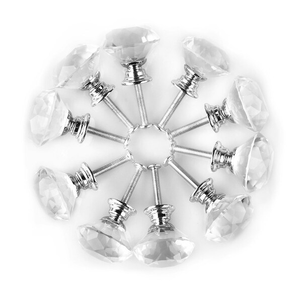 1.18" Dia Diamond Shaped Crystal Glass Drawer Knobs Cabinet Pull Handle Clear 10pcs