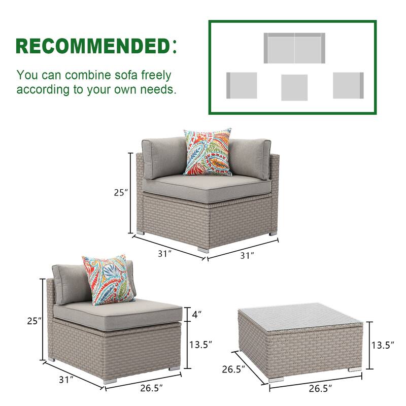 Cosiest 5-piece Outdoor Patio Wicker Furniture Set with Coffee Table