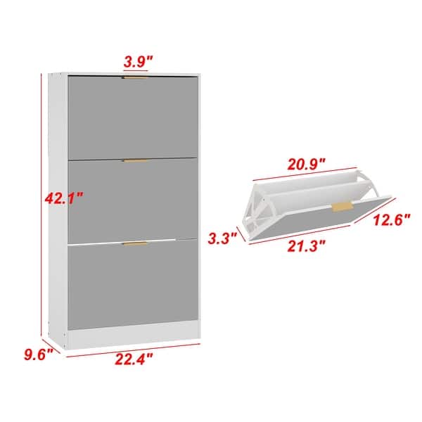 dimension image slide 0 of 3, Timechee Mirrored Flip Drawer Shoe Cabinet Storage Cabinet Organizer
