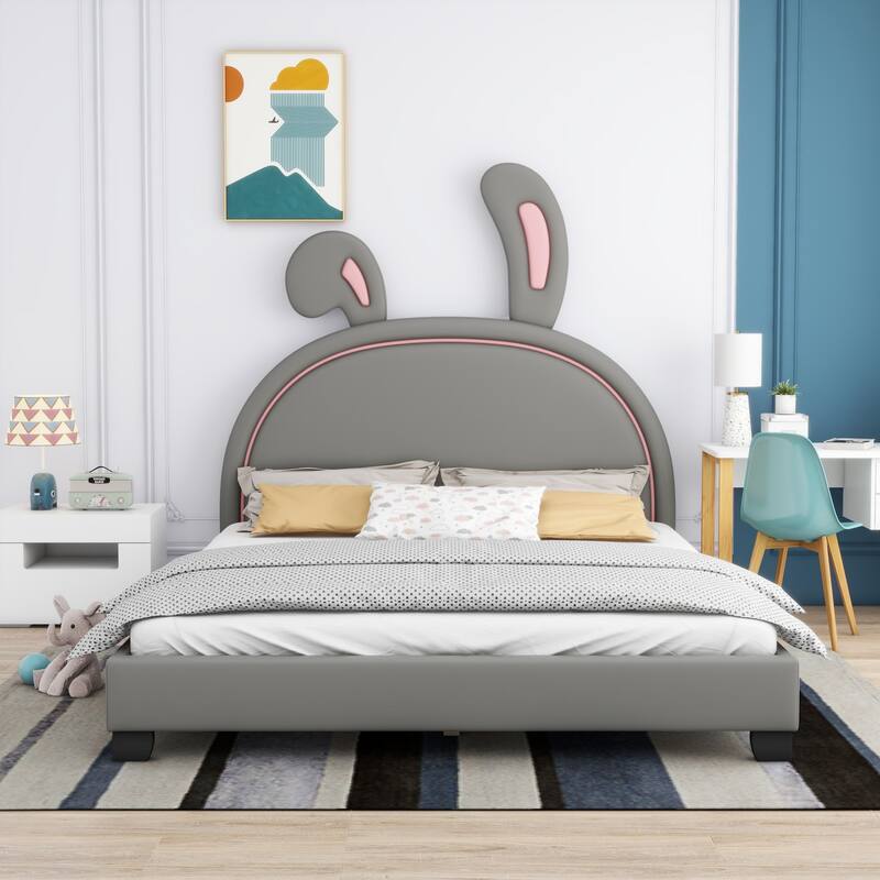 Upholstered faux leather platform bed