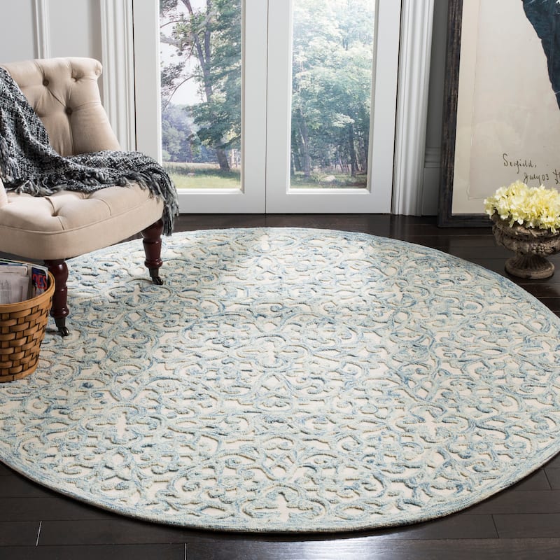 SAFAVIEH Handmade Trace Megane Modern Wool Rug - 6' Round - Blue/Ivory