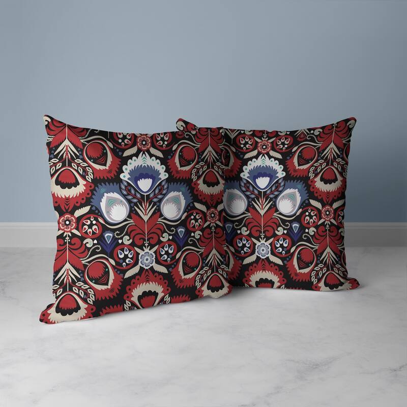 Whimsical Cat Eye Faux Suede Reversible Throw Pillow Red and Blue