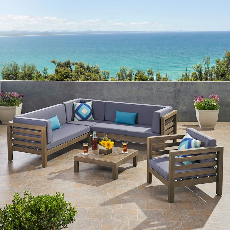 Oana Outdoor 6-seat Acacia Sectional Sofa / Club Chair Set by Christopher Knight Home