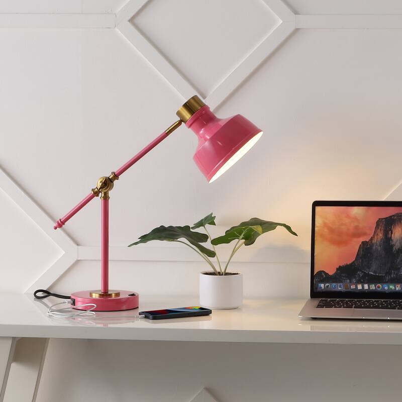 Odile 18.5" Classic Farmhouse Adjustable Cantilever LED Task Lamp with USB Charging Port, by JONATHAN Y