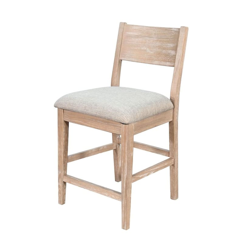 Casy Counter Height Chair Set of 2, Gray Cushion, Natural Brown Solid Wood