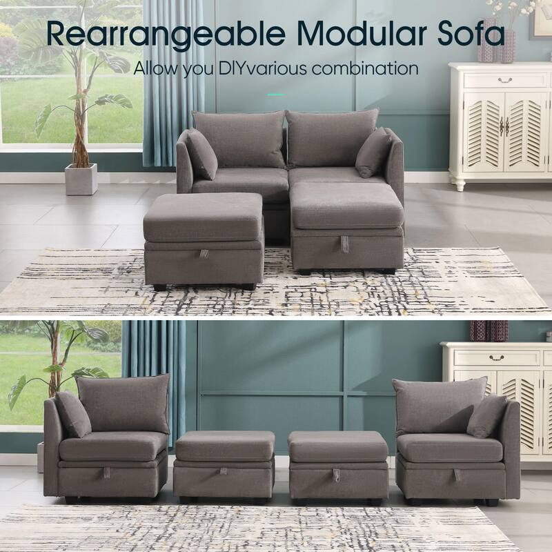 Modern Double Seating Sectional Sofa With Ottoman and Storage Space