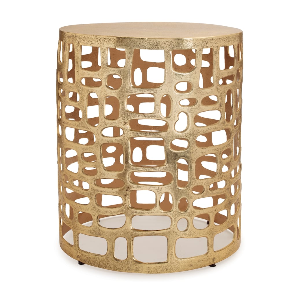 Gold Aluminum Round Abstract Cut-Out Metal Accent Nesting Table - 16” x 16” x 19” (L x W x H)