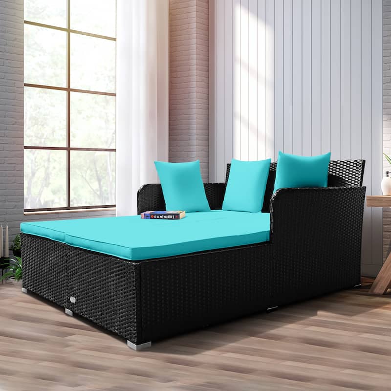 Outdoor Rattan Daybed Sunbed Patio Sofa Set with Spacious Seat