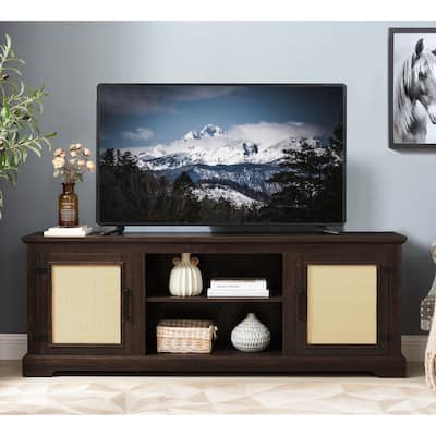 Modern Country Style TV Stand with 2 Shelf and 2 Separate Storage Storage for Living Room Bedroom and Office