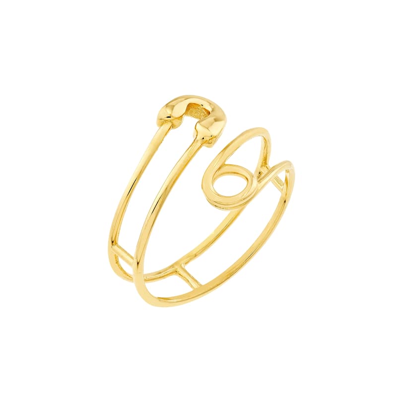 Curata 14K Yellow Gold 15mm Open Safety Pin Wrap Ring